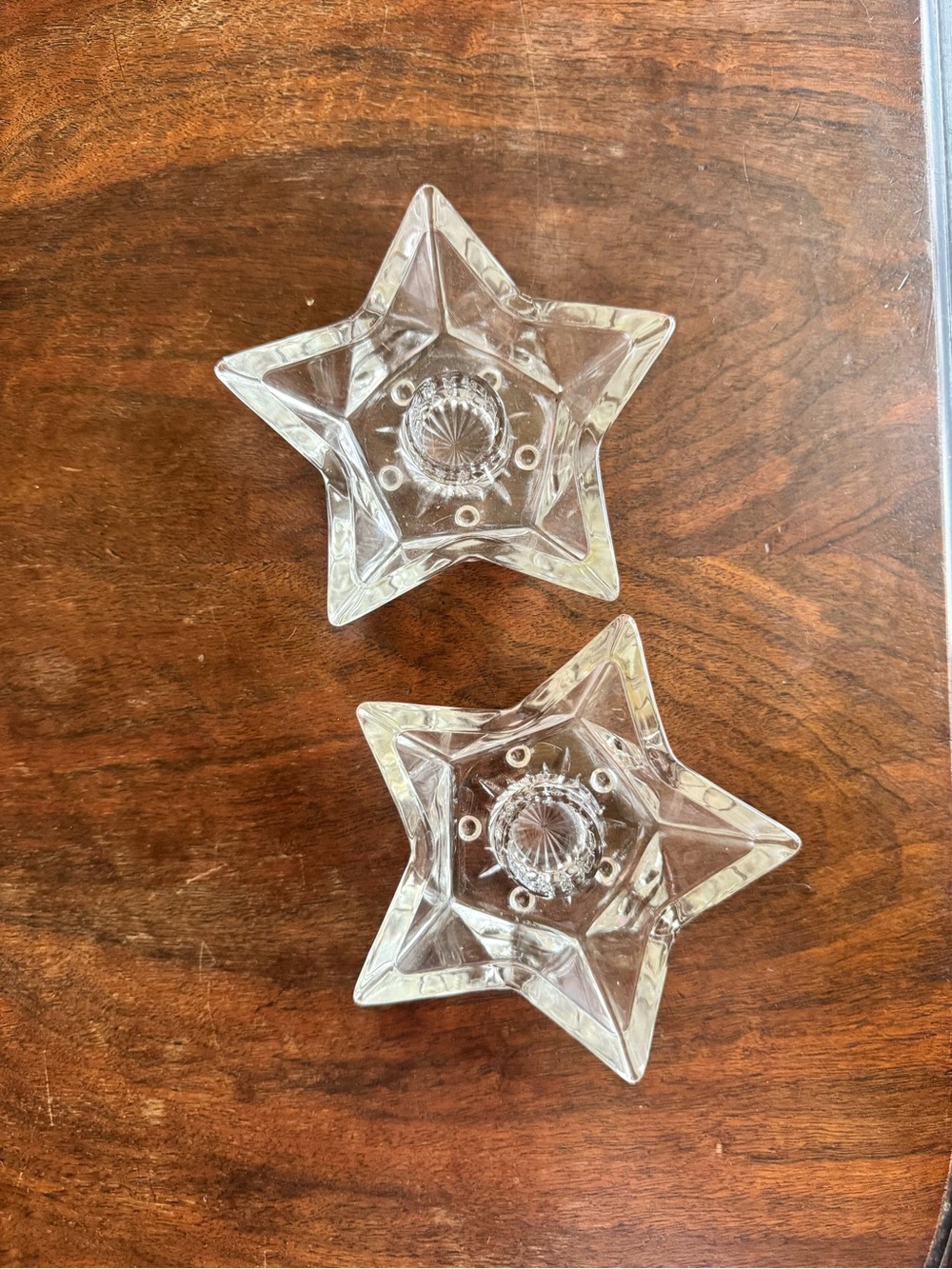 Vintage 50s - 70s Hazel Atlas Clear Star Glass Candle Holders - Set of 2